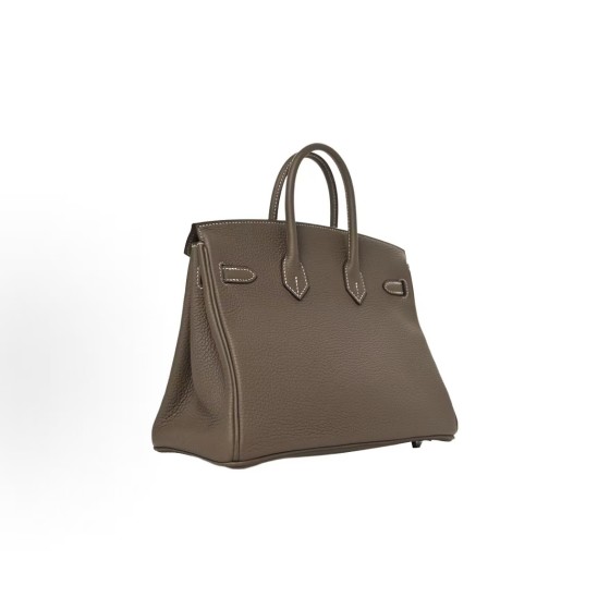 HERMES Birkin 25 silver-clasp platinum handbag, 25 women\'s edition, 18 Etoupe, Elephant grey